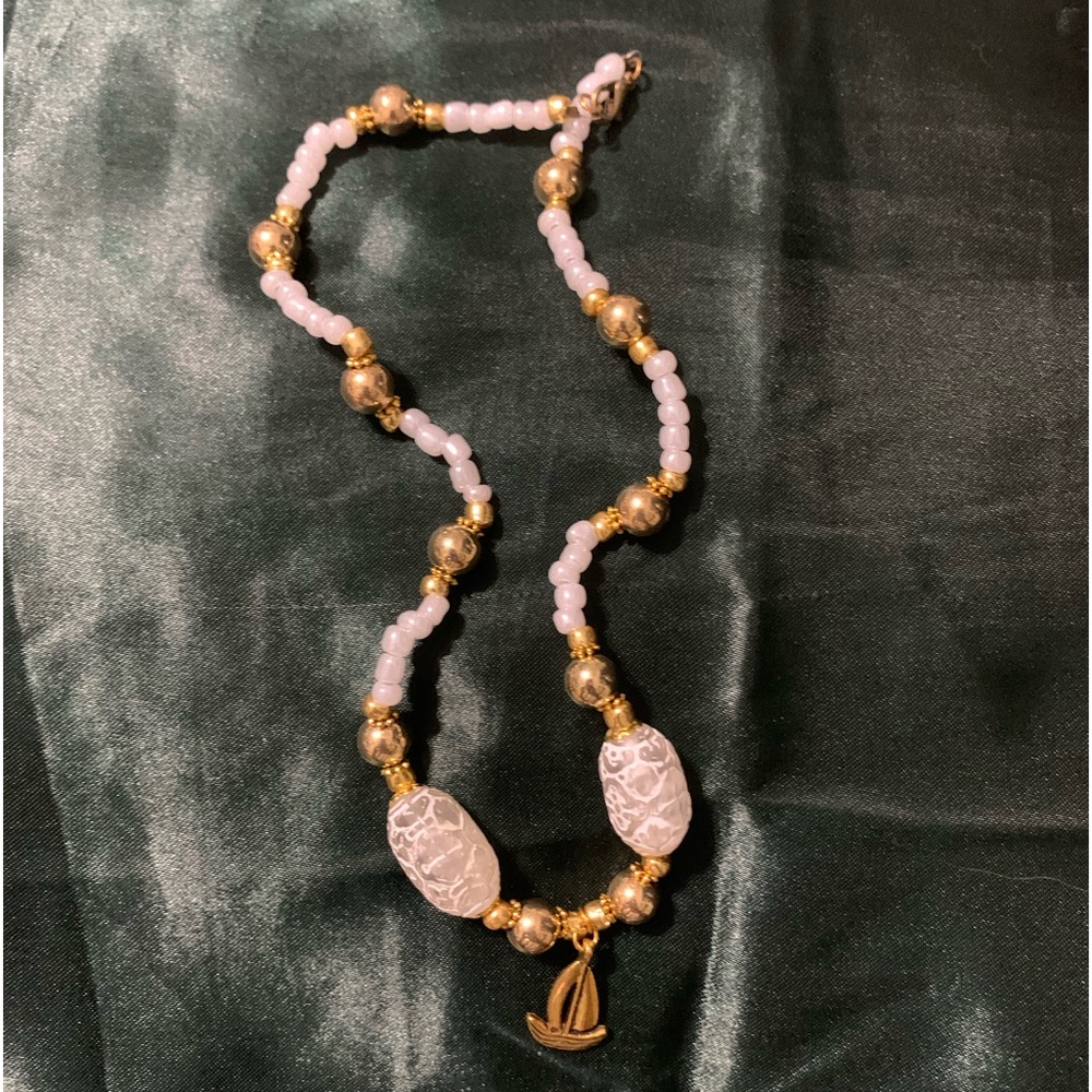 21 inch sail boat hand beaded necklace